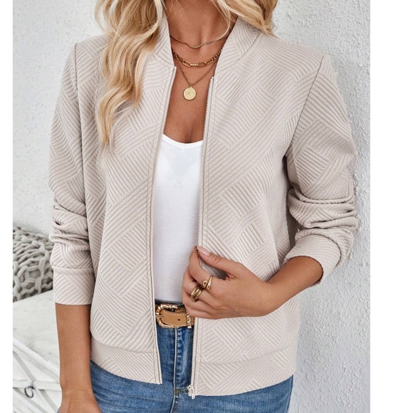 Classic Zip up Textured Oversized Bomber Jacket - Picture 7 of 11